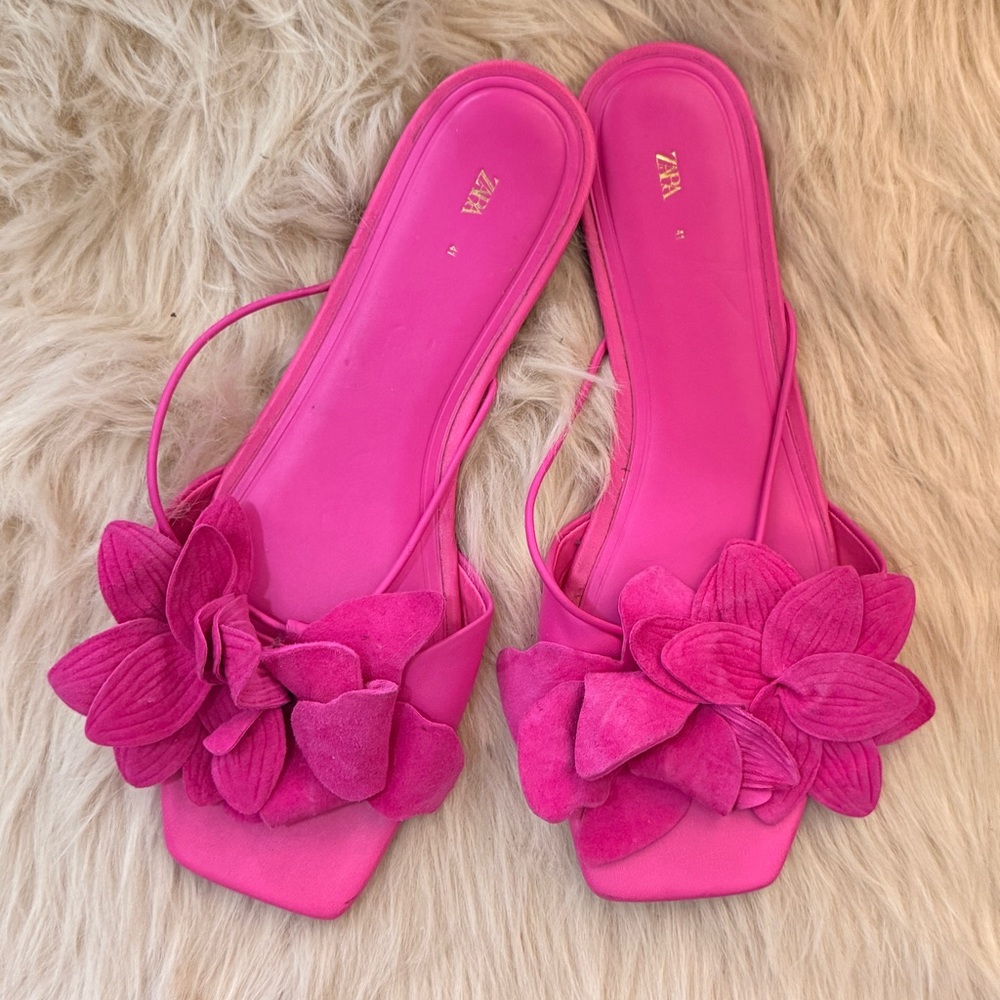 Zara Hot Pink Floral Slide Sandals